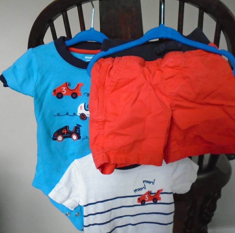 Baby boy summer racecar onsies and shorts set